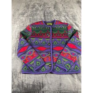 Geiger Collections Boiled Wool Jacket Purple Fair Isle Austrian Cardigan Sz 34